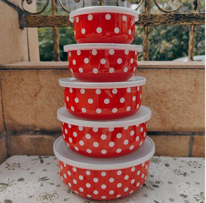 طقم علب حفظ ثلاجة صاج منقط – 5 قطع