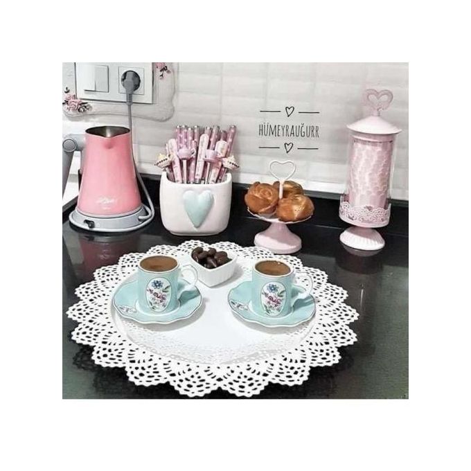 صينية تقديم كبيرة بتصميم دانتيل متوفر بلونين ابيض وبينك