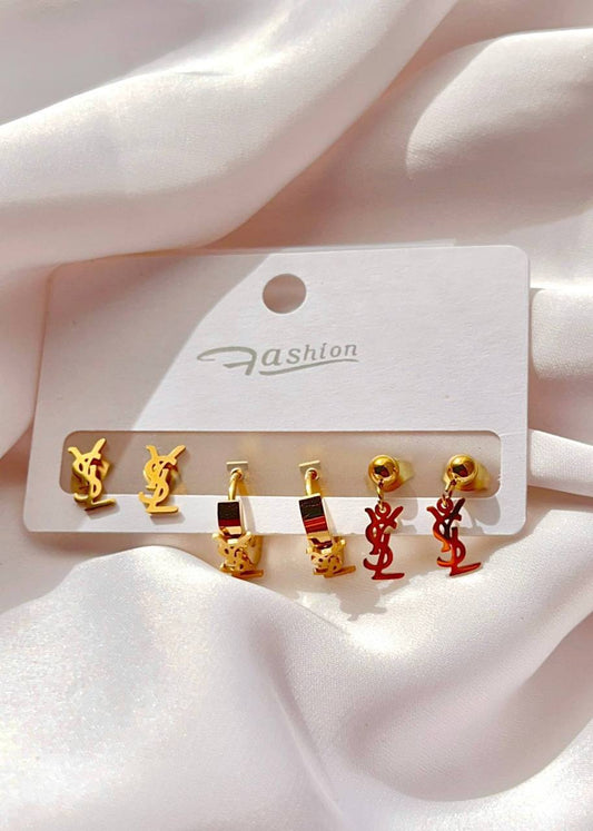 طقم حلق استانلس ستيل نقي – تصميم YSL أنيق عصري