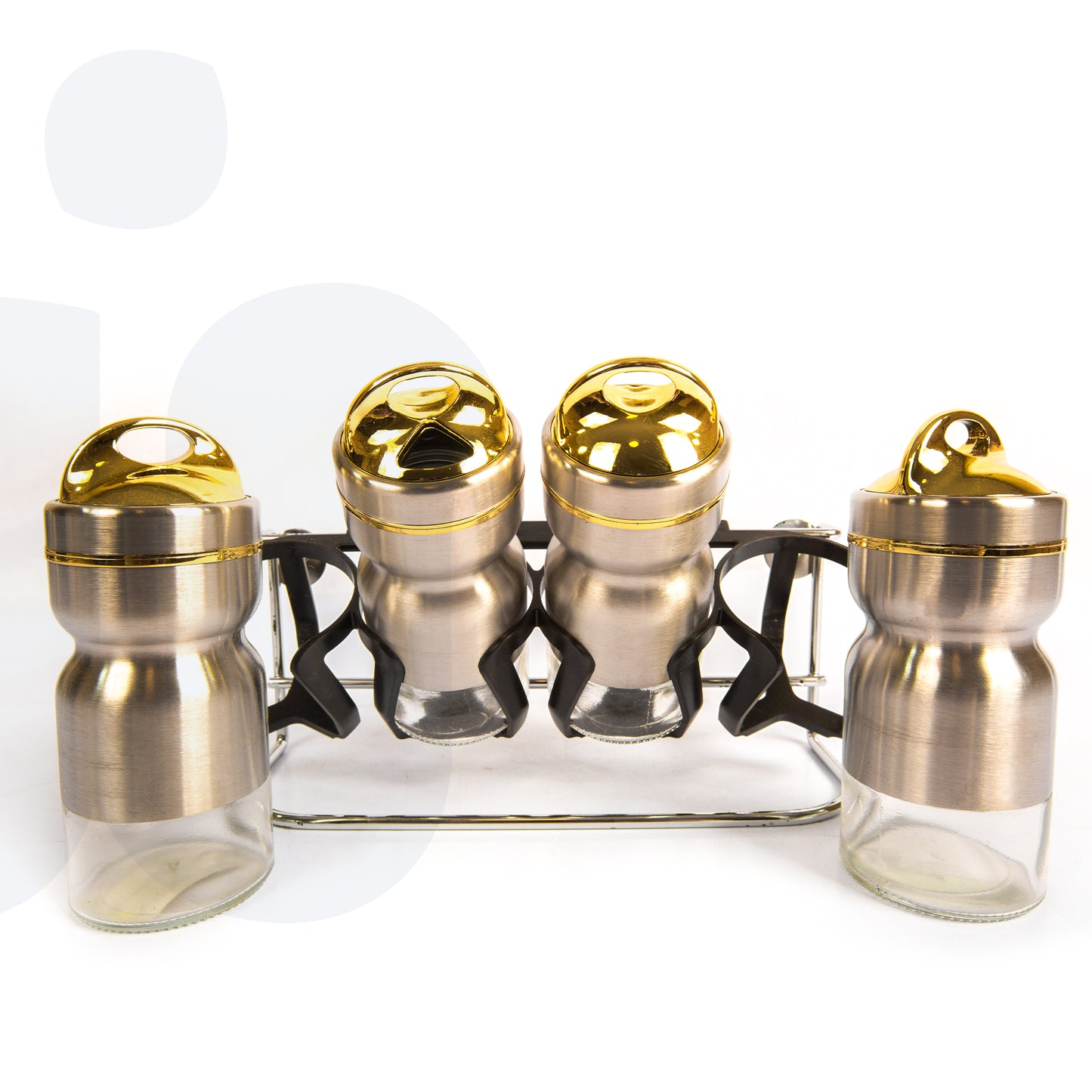 طقم توابل 4 قطع – برطمانات زجاجية مع حامل من الستانلس ستيل