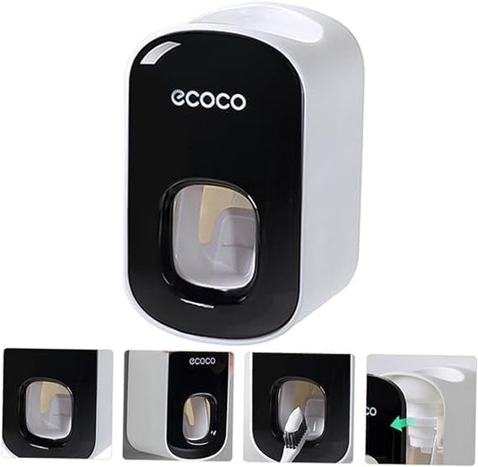 حامل ومعصور معجون أسنان جداري للأطفال والكبار – موزع أوتوماتيكي لمعجون الأسنان مع حامل فرشاة أسنان