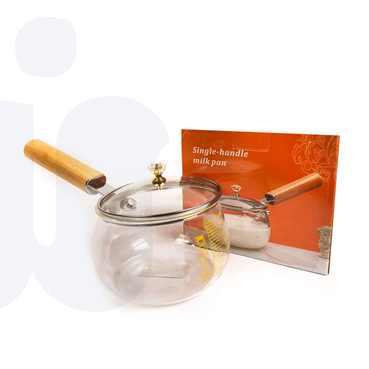 قدر حليب زجاجي بمقبض واحد – غطاء بمقبض خشبي