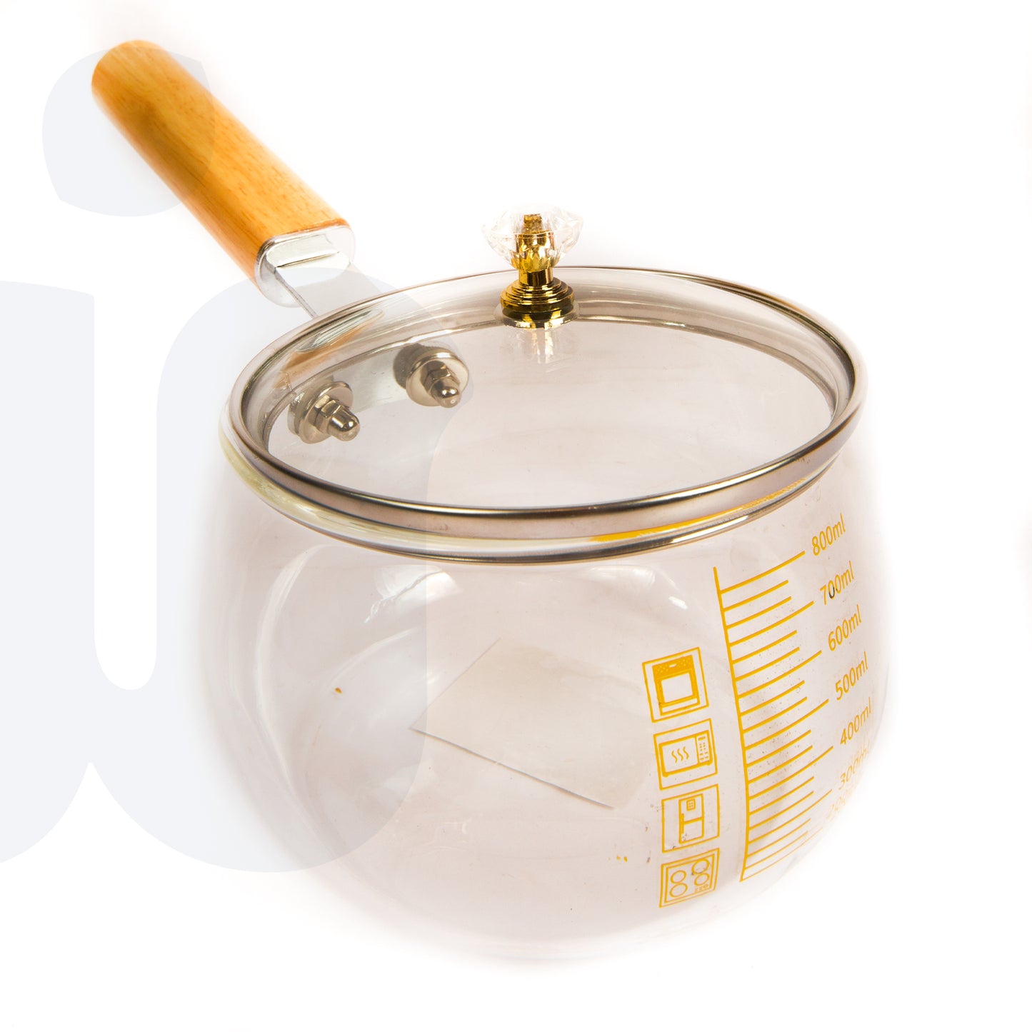 قدر حليب زجاجي بمقبض واحد – غطاء بمقبض خشبي