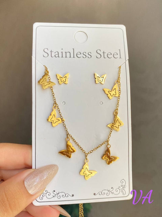 طقم فرفشه ستانلس ستيل أنيق (حلق وسلسلة)