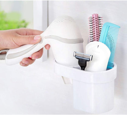 حامل مجفف شعر بمثبت شفط – منظم أدوات تصفيف الشعر وإكسسوارات الحمام