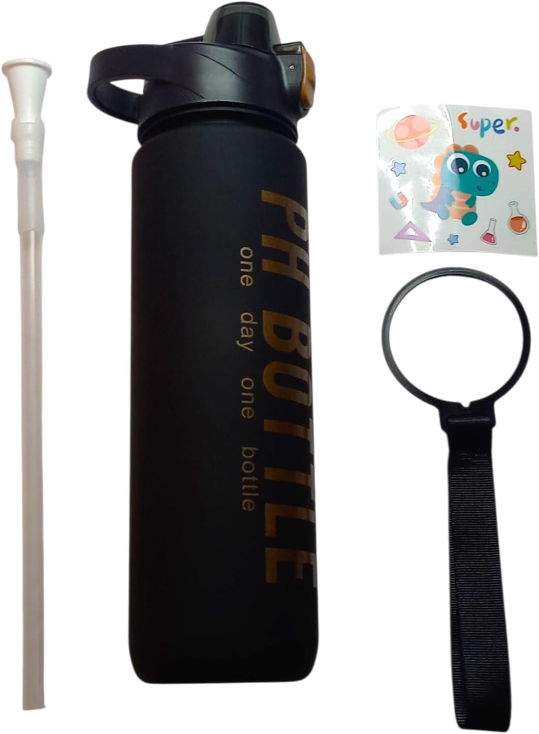 زجاجة مياه رياضية بسعة 1 لتر مع شفاطة وحزام تعليق – تصميم تحفيزي مقاوم للتسرب