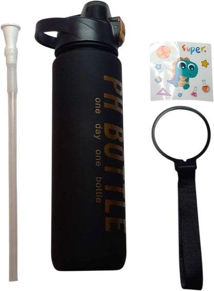 زجاجة مياه رياضية بسعة 1 لتر مع شفاطة وحزام تعليق – تصميم تحفيزي مقاوم للتسرب