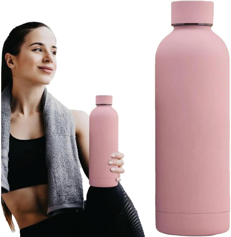 زجاجة مياه معزولة من الستانلس ستيل مزدوجة الجدران – 500 مل باللون الوردي