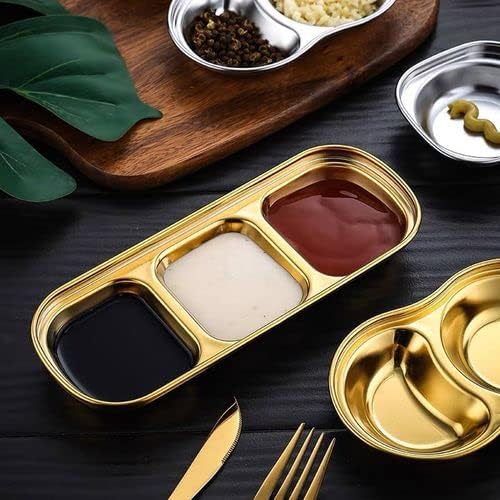 طبق صوصات مقسم من الستانلس ستيل – صينية غمس مستطيلة للأطعمة والمقبلات