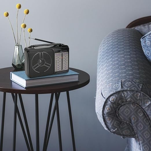 راديو ترانزستور محمول AM/FM/SW1/SW2/TV بمقبض ضبط دقيق – أسود