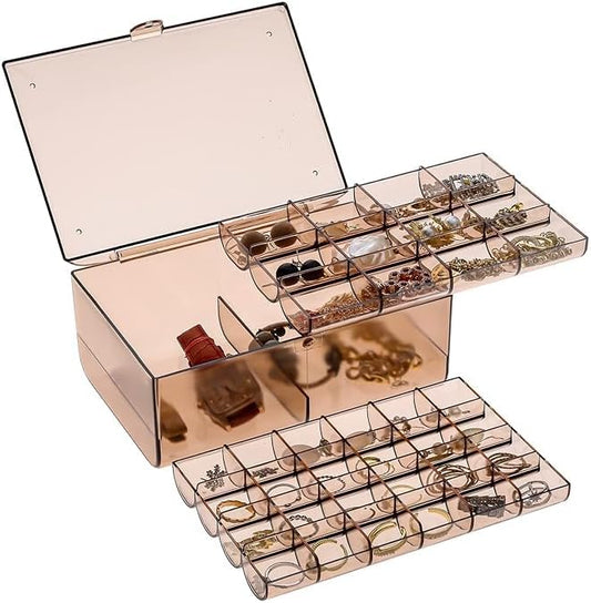منظم أكريليك متعدد الطبقات للمكياج والمجوهرات –  بتصميم أنيق مقاوم للغبار متوفر لون بينك