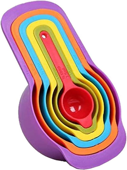 طقم ملاعق وكوب قياس بلاستيك ملون 6 قطع