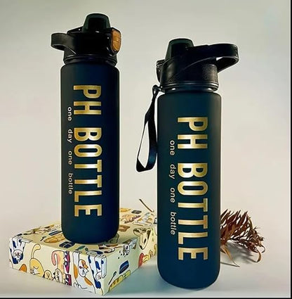 زجاجة مياه رياضية بسعة 1 لتر مع شفاطة وحزام تعليق – تصميم تحفيزي مقاوم للتسرب