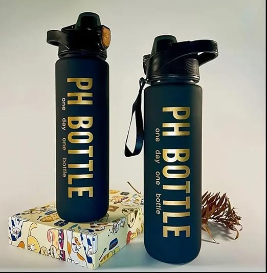 زجاجة مياه رياضية بسعة 1 لتر مع شفاطة وحزام تعليق – تصميم تحفيزي مقاوم للتسرب