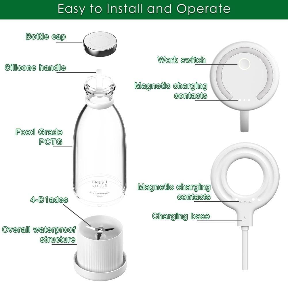 بلندر عصائرصغير محمول سريع كهربائي قابل لإعادة الشحن بمنفذ USB لتحضير العصير والسموذي الطازج – ألوان متعددة، 50 واط