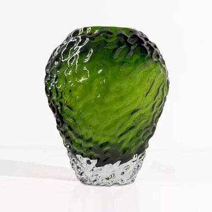 مزهرية زجاجية خضراء بنقوش بارزة بقاعدة كريستال 26×16 سم