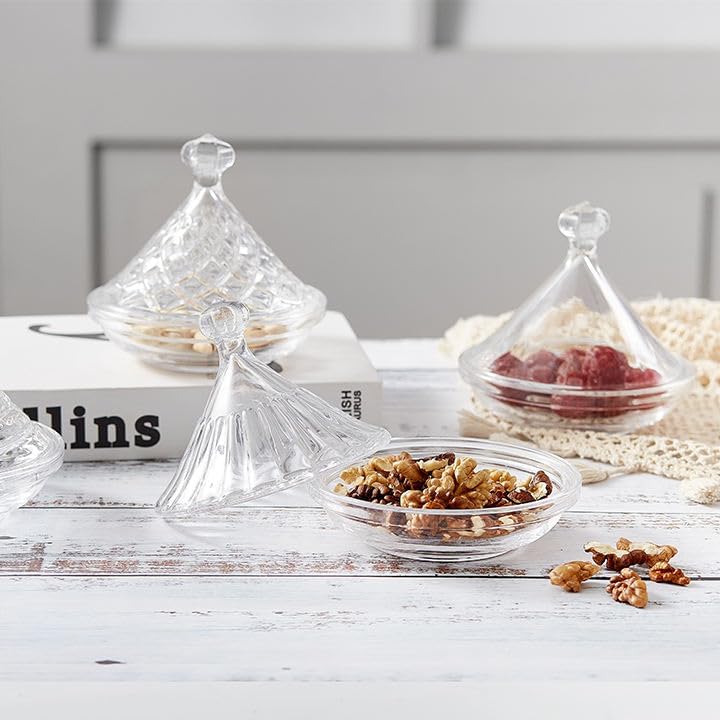 طبق حلوى زجاجي شفاف مع غطاء أنيق