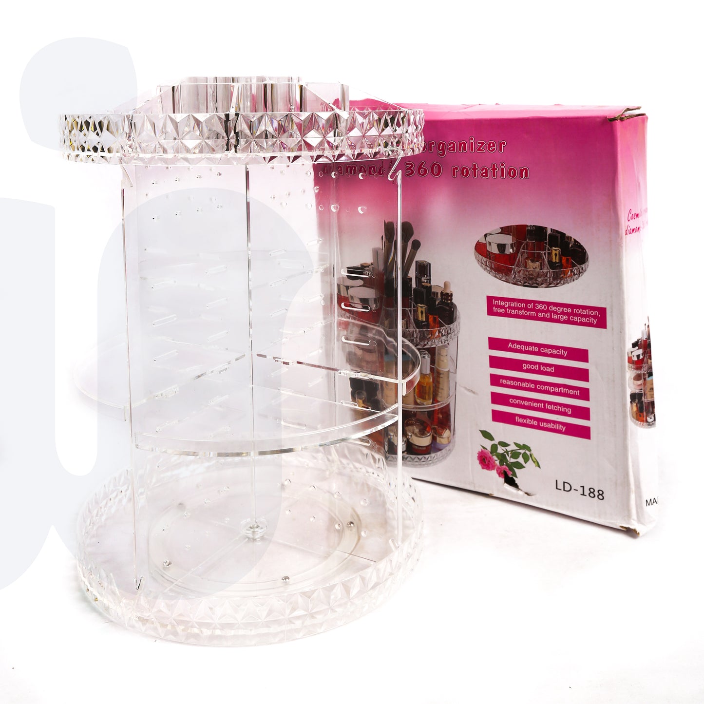 منظم مكياج دوّار 360 درجة شفاف من الأكريليك