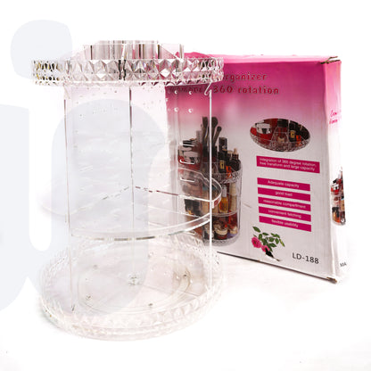 منظم مكياج دوّار 360 درجة شفاف من الأكريليك