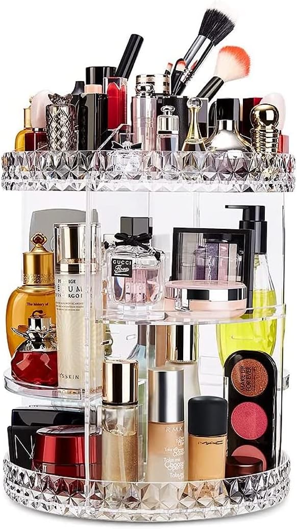 منظم مكياج دوّار 360 درجة شفاف من الأكريليك