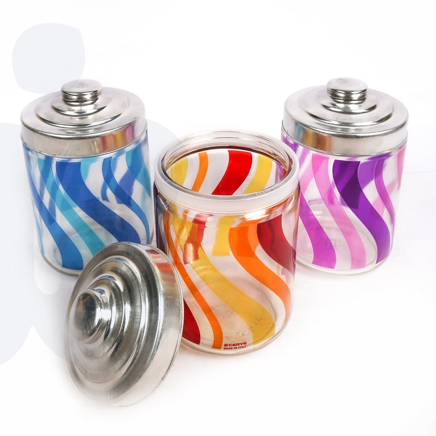 طقم برطمانات زجاج مزخرفة بغطاء محكم لحفظ المواد الغذائية – 3 قطع