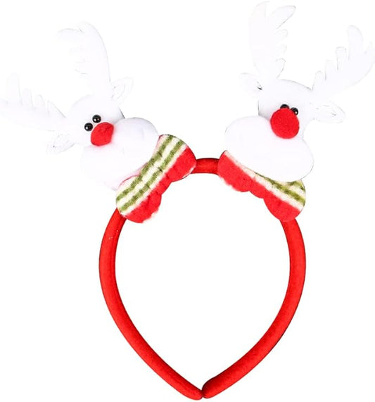 طوق رأس بقرون غزال بتصميم احتفالي – أكسسوار كريسماس ممتع مع لمسات سانتا كلوز لحفلات عيد الميلاد – قطعة واحدة
