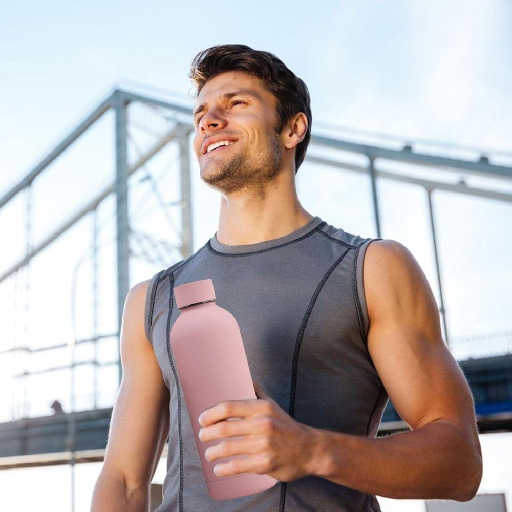 زجاجة مياه معزولة من الستانلس ستيل مزدوجة الجدران – 500 مل باللون الوردي