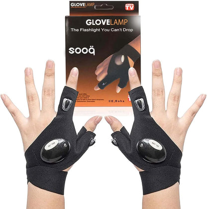 قفازات بمصباح يدوي ليد – قفازات مضيئة بدون أصابع مقاومة للماء وتعمل بالبطارية
