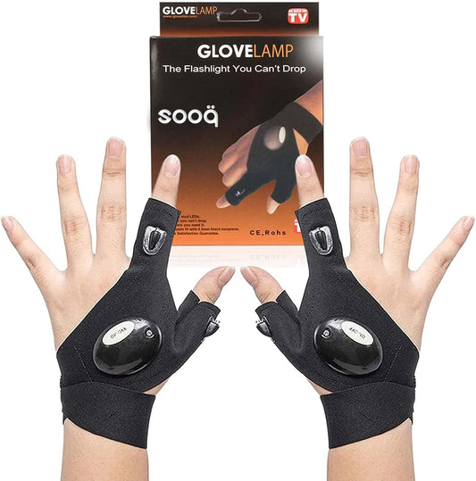 قفازات بمصباح يدوي ليد – قفازات مضيئة بدون أصابع مقاومة للماء وتعمل بالبطارية