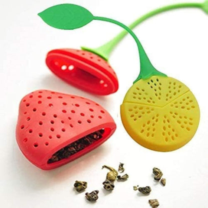 مصفاة شاي من السيليكون – تصميم فاكهة (ليمون + فراولة)1قطعه