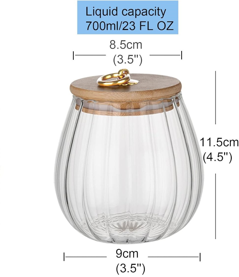 علبة تخزين زجاجية محكمة الغلق بغطاء خيزران ومقبض معدني بسعة 700مل