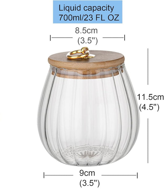 علبة تخزين زجاجية محكمة الغلق بغطاء خيزران ومقبض معدني بسعة 700مل