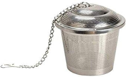 مصفاة شاي معدنية مع غطاء وسلسلة