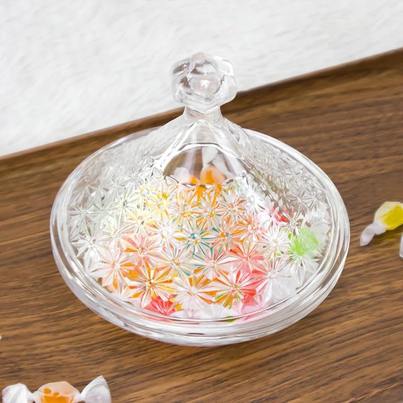 طبق حلوى زجاجي شفاف مع غطاء أنيق