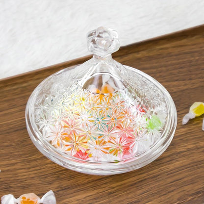 طبق حلوى زجاجي شفاف مع غطاء أنيق