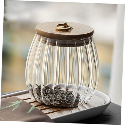 علبة تخزين زجاجية محكمة الغلق بغطاء خيزران ومقبض معدني بسعة 700مل