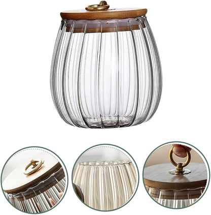 علبة تخزين زجاجية محكمة الغلق بغطاء خيزران ومقبض معدني بسعة 700مل