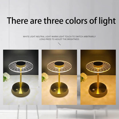 أباجورة طاولة LED لاسلكية معدنية بمستشعر لمس – إضاءة قابلة للتعتيم بـ 3 درجات لونية