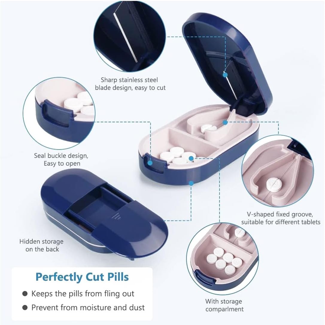قطّاعة وحافظة حبوب الدواء المحمولة – بتصميم آمن وسهل الاستخدام