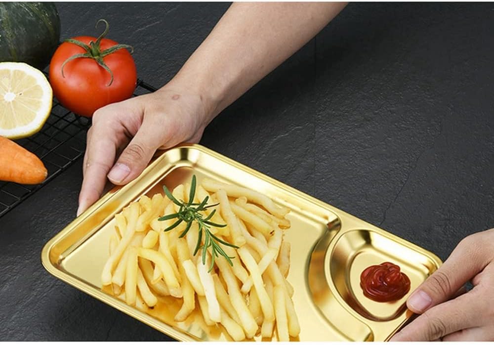 صينية طعام ذهبية من الستانلس ستيل مع قسم مخصص للصوص – تصميم فاخر وأنيق