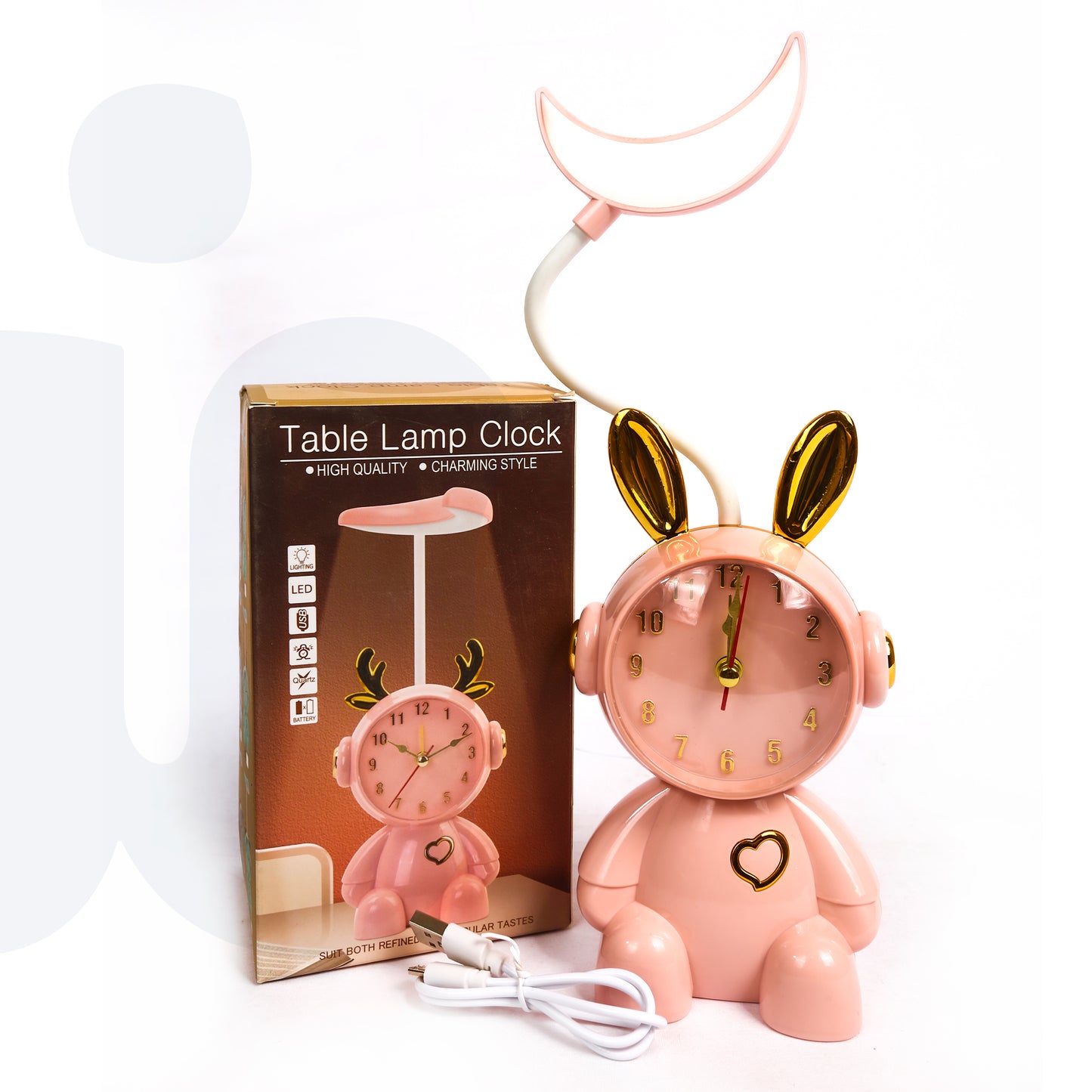 LED ساعة مكتب على شكل أرنب لطيف مع مصباح قمر