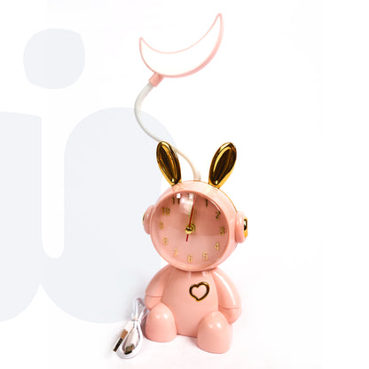 LED ساعة مكتب على شكل أرنب لطيف مع مصباح قمر
