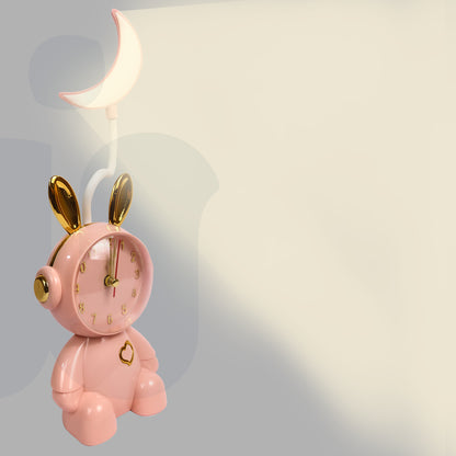 LED ساعة مكتب على شكل أرنب لطيف مع مصباح قمر
