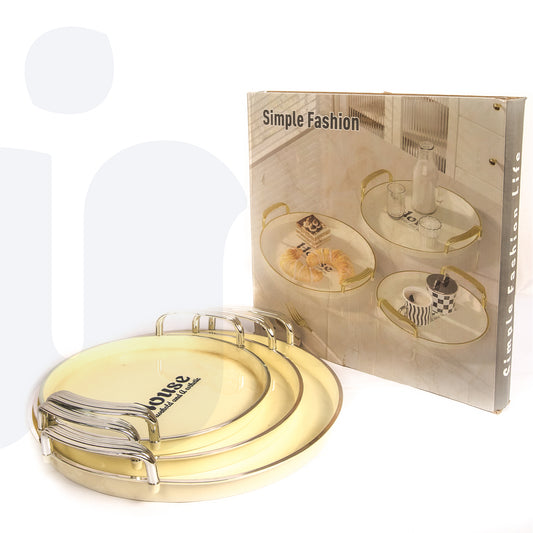 طقم صواني تقديم دائرية – 3 أحجام مع مقابض كروم