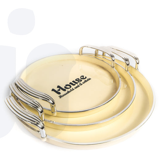 طقم صواني تقديم دائرية – 3 أحجام مع مقابض كروم