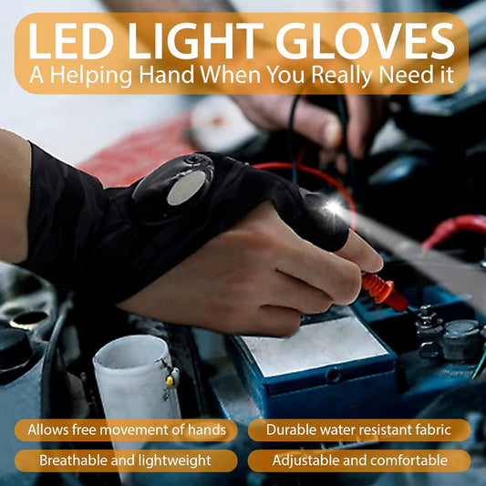 قفازات بمصباح يدوي ليد – قفازات مضيئة بدون أصابع مقاومة للماء وتعمل بالبطارية