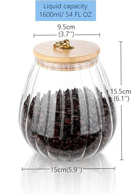 علبة تخزين زجاجية محكمة الغلق بغطاء خيزران ومقبض معدني بسعة 1600مل