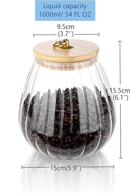علبة تخزين زجاجية محكمة الغلق بغطاء خيزران ومقبض معدني بسعة 1600مل