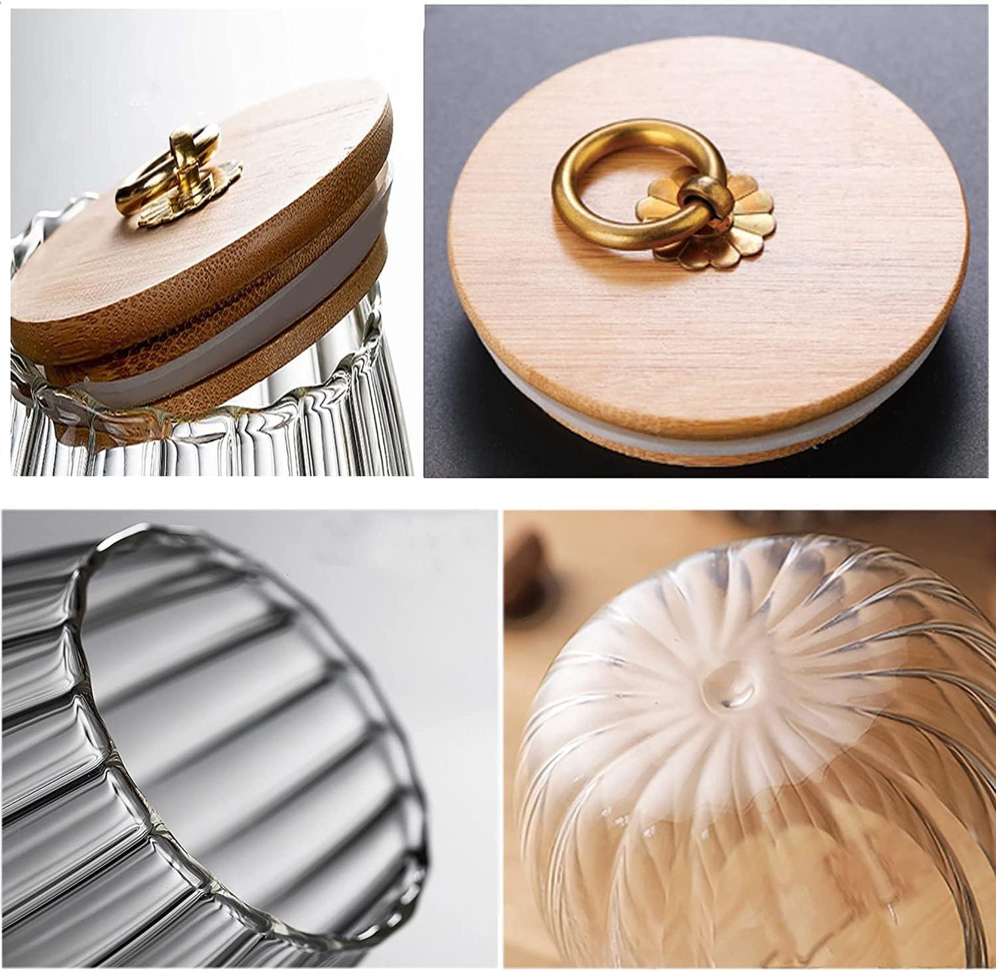 علبة تخزين زجاجية محكمة الغلق بغطاء خيزران ومقبض معدني بسعة 700مل