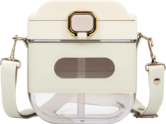 زجاجة مياه مربعة بسعة 700 مل مع حزام قابل للتعديل وشفّاطة – تصميم عملي وأنيق مانع للتسريب